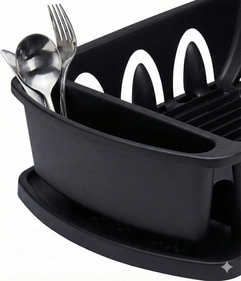 Tribello Sink Dish Drying Rack, Heavy Duty Hard Plastic Drying Rack, Dish Drainer for Kitchen Counter with Drainboard Set, with Silverware Holder - 18 x 13 x 6 (Black) - Made in USA - Image 5
